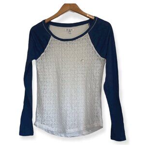 Aeropostale Lace Long Sleeved Baseball Tee White Blue Size Small NWOT